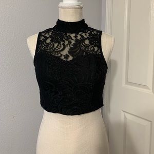 Black lace halter crop top
